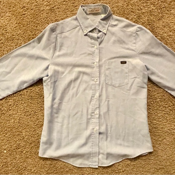 Chic by h.i.s Womans size Lg. Light blue button up fitted shirt Vintage Like new - Picture 12 of 16
